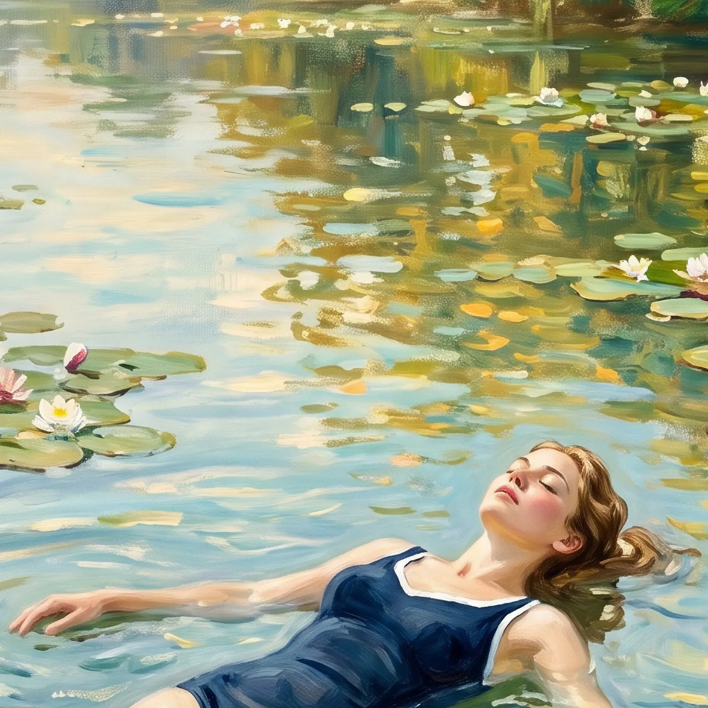 Détail de matière, grain et pigments du tirage d’art Le Sommeil des Nymphéas