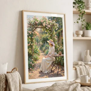 Tableau Le Thé aux Roses en situation dans un salon contemporain - Décoration murale