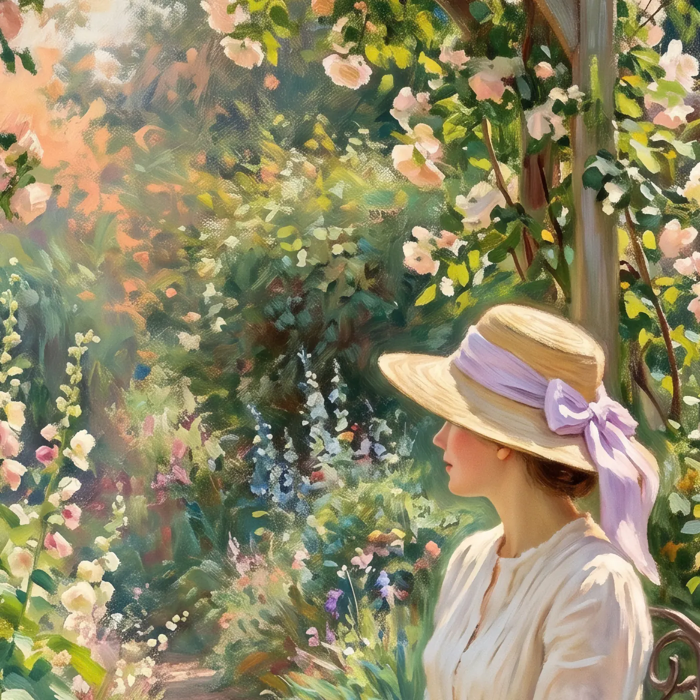 Détail de matière, grain et pigments du tirage d’art Le Thé aux Roses