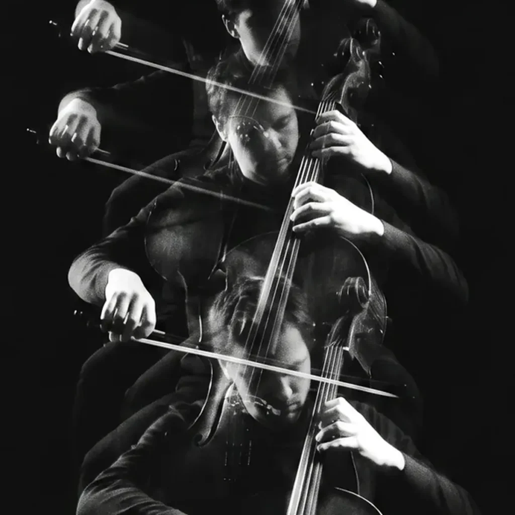 Détail de matière, grain et pigments du tirage d'art L'Écho du Violoncelle