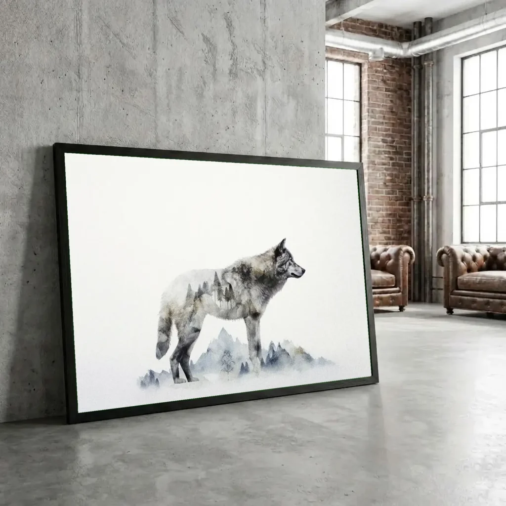 Loup des neiges en situation décorative