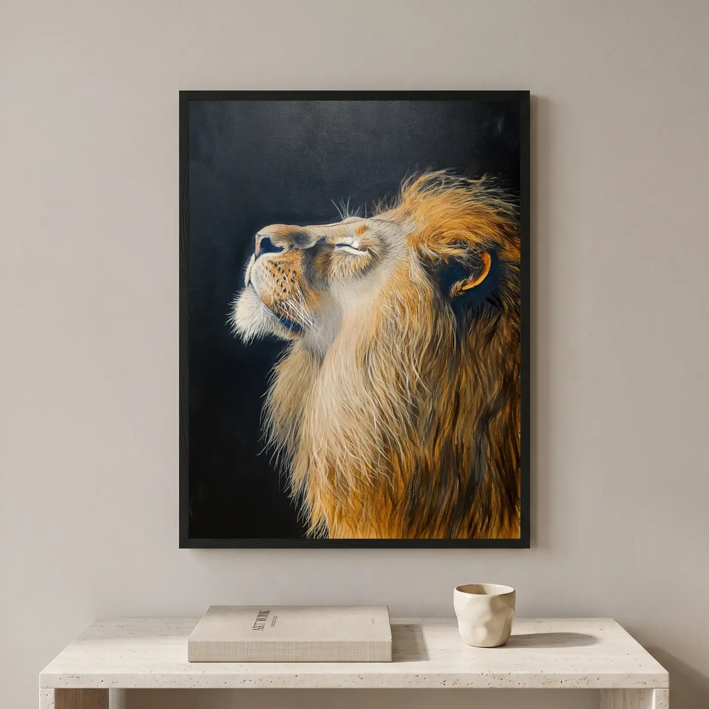 Tête de lion aux yeux fermés