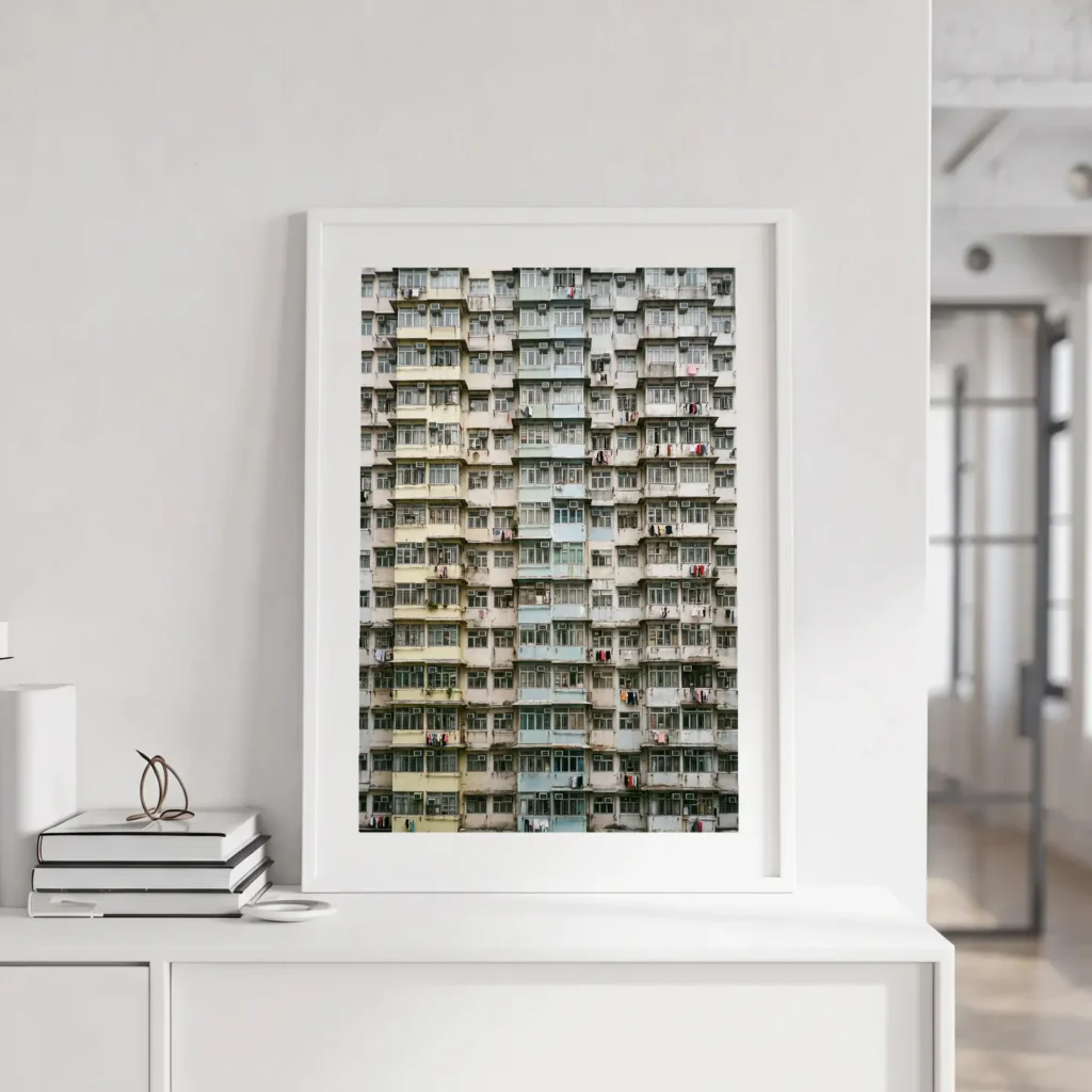 Tableau Trame Verticale en situation dans un salon contemporain - Décoration murale