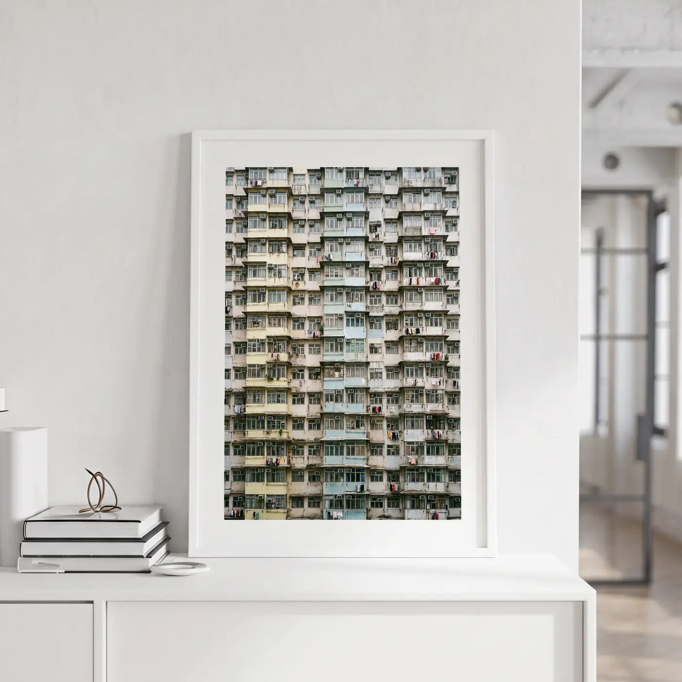 Tableau Trame Verticale en situation dans un salon contemporain - Décoration murale
