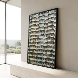 Grand format mural Trame Verticale au-dessus d’un canapé - Déco intérieure