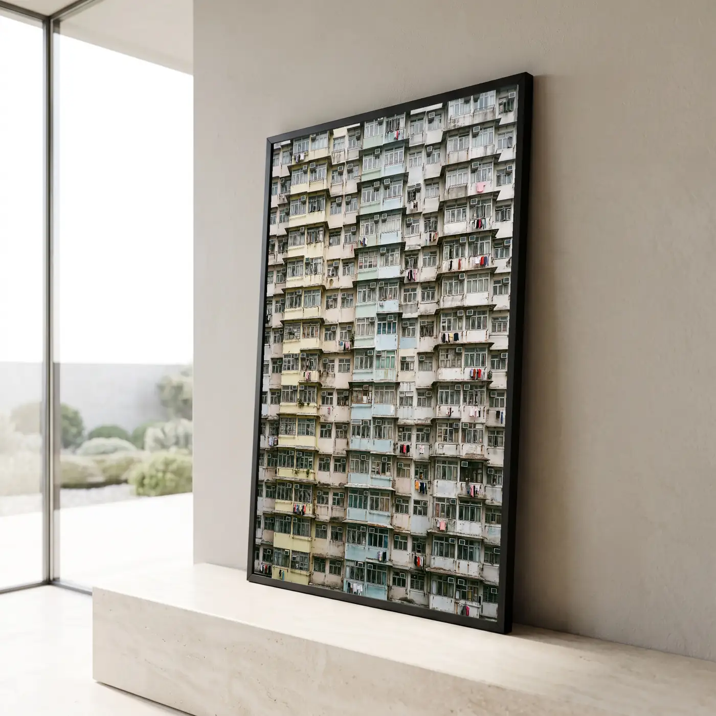 Grand format mural Trame Verticale au-dessus d’un canapé - Déco intérieure