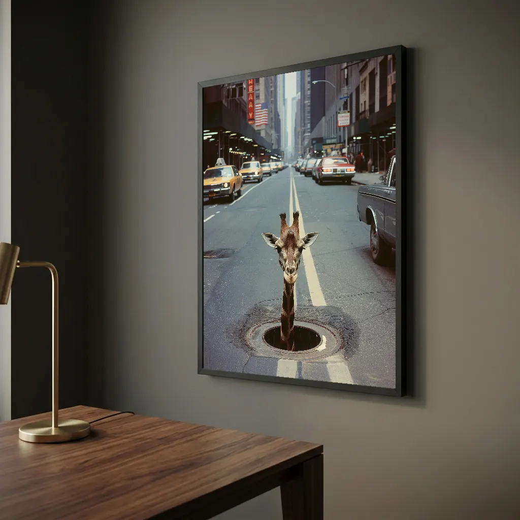 Une girafe à New York en situation décorative
